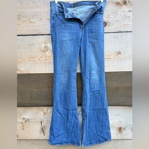 Women's Just Black Medium Blue Flare Jeans with hem split. Sz 31